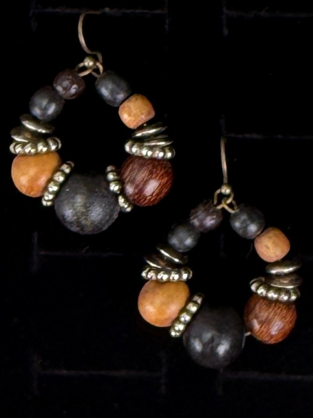 Bohemian chic wood beaded multicolor pierced earrings